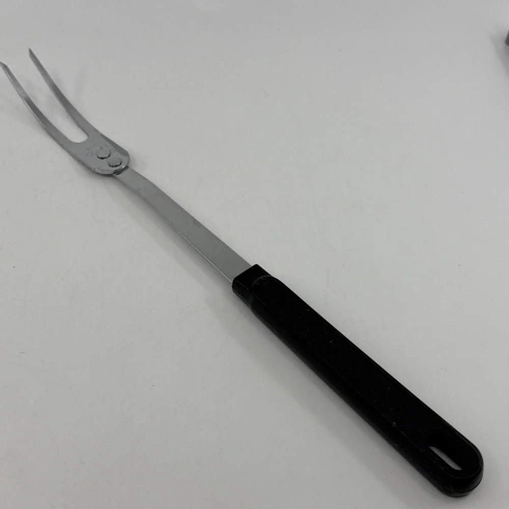 Vintage Ecko Utensil Fork Stainless Steel Black Plastic Handle 12